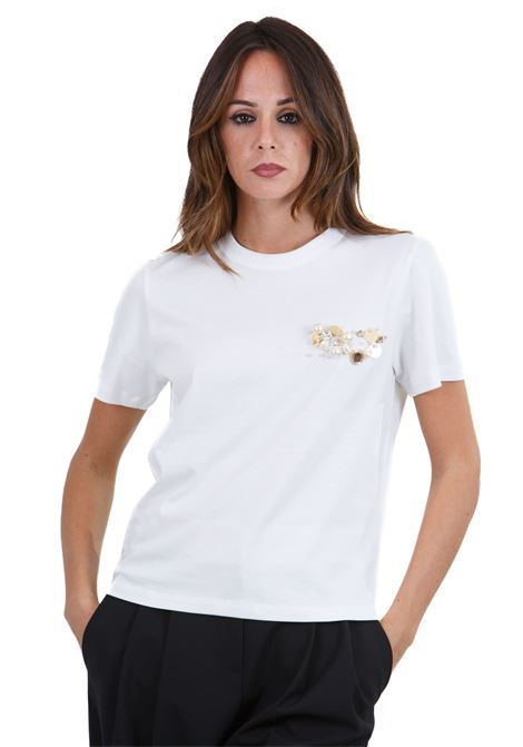 T-shirt girocollo con perle e strass ALYSI | T- Shirt | 154416-A4228LT