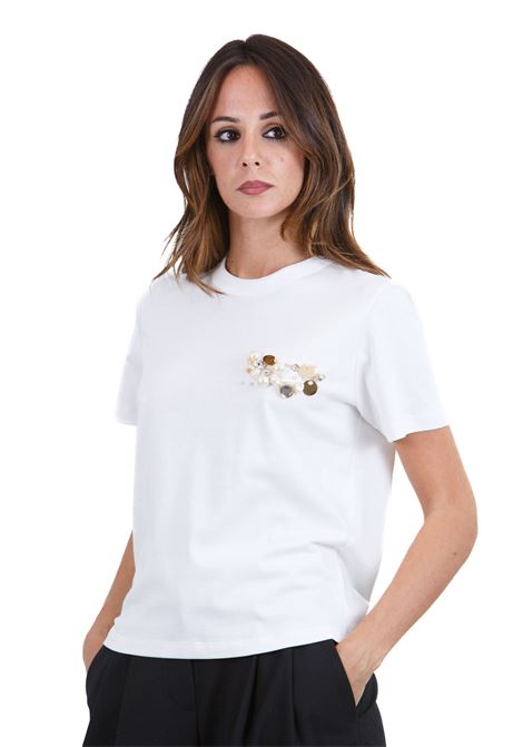 T-shirt girocollo con perle e strass ALYSI | T- Shirt | 154416-A4228LT