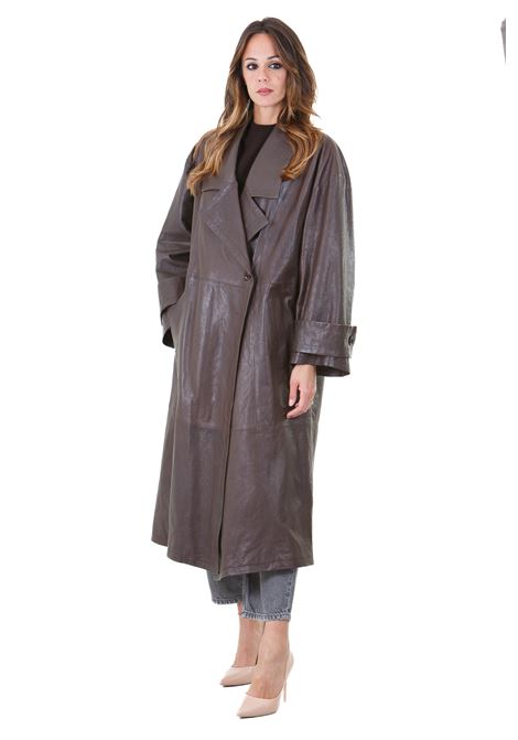 Trench doppipetto in pelle D-FOUR | Cappotti | DF392COFF/BEAN