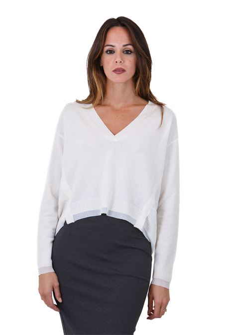 Pullover bianco misto cachemire scollo a V PINKO | Maglie | 104552-A235Z06