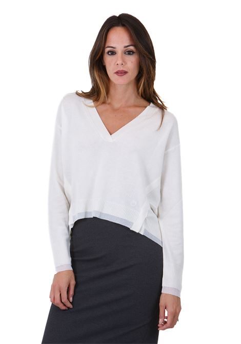 Pullover bianco misto cachemire scollo a V PINKO | Maglie | 104552-A235Z06