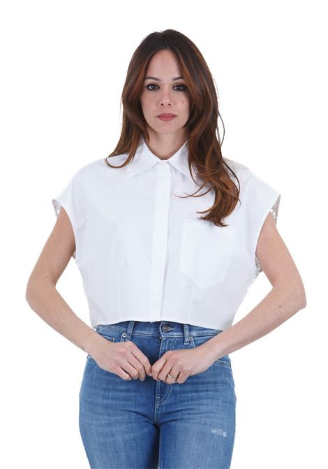 Camicia cropped a maniche corte ricamo all over sul dietro DONDUP | Camicie | DC398-PF0010RXXXW000