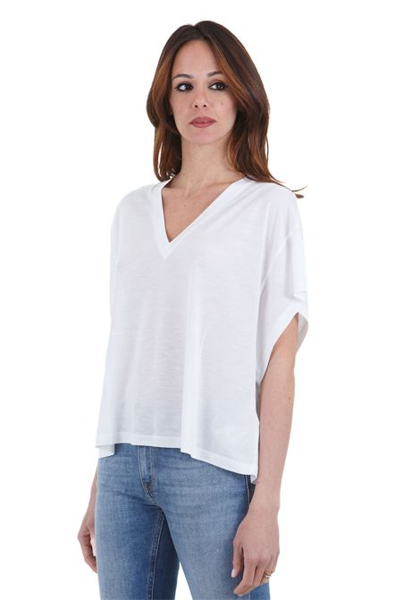 T-shirt scollo V regular a maniche corteModal e seta DONDUP | Maglie | DS021-JF0349DXXX000