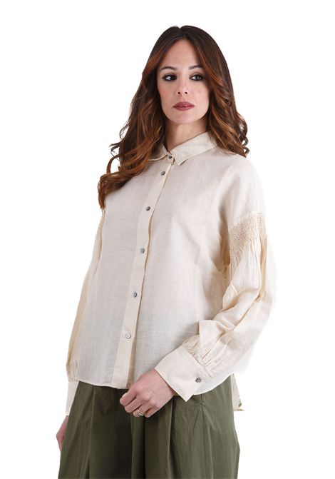 Camicia ricamata in garza fiammata di cotone e lino POMANDERE | Camicia | 251-9451R-13125150