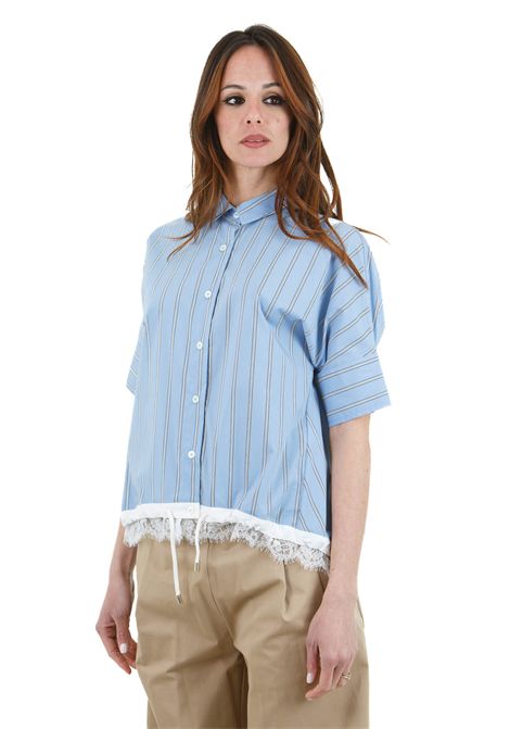 Solange camicia cropped in popeline rigato, coulisse su fondo con pizzo SEMICOUTURE | Camicie | SOLANGE-Y5SK3176RIG